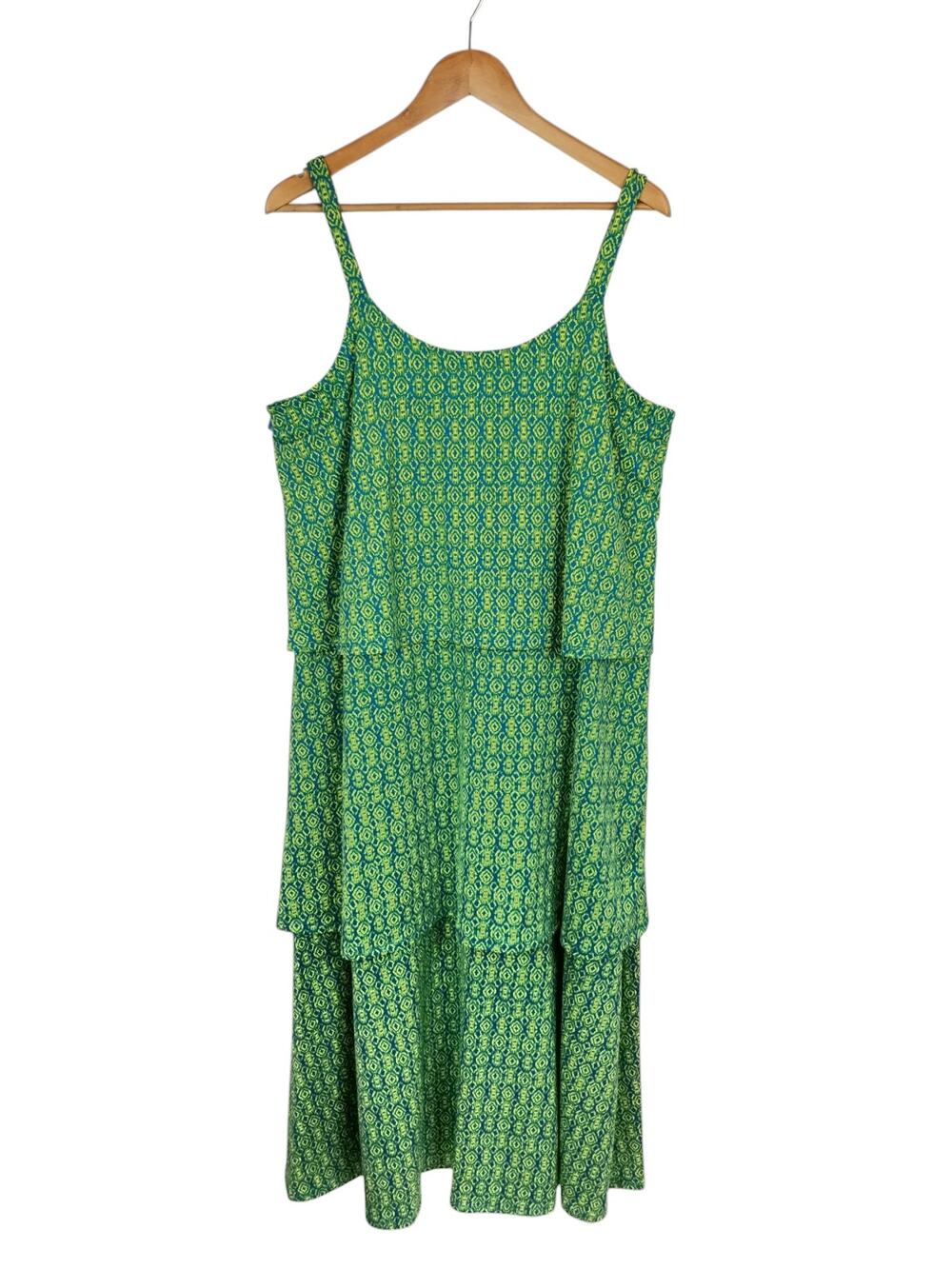 Antthony Original Blue Yellow Sleeveless Stretch Tiered Maxi Dress Women's XL